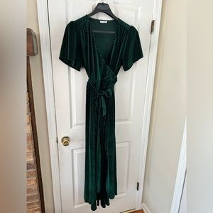 Beautiful emerald green velvet wrap dress